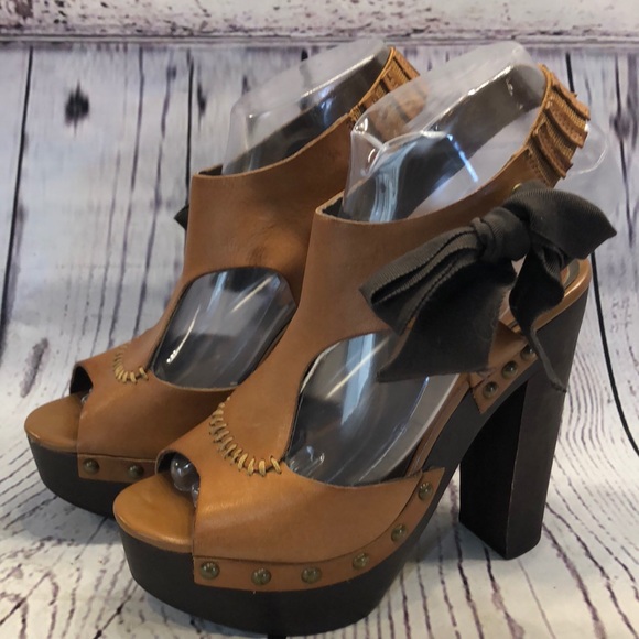 wooden heel platform shoes